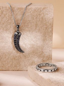 GIVA - Men 925 Silver Bold Black Stone Studded Jewellery Set