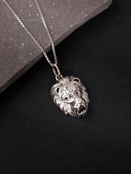 GIVA - Men 925 Oxidised Silver Lion Pendant Necklace