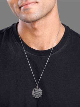 GIVA - Men 925 Oxidised Silver Sacred Bloom Pendant Necklace