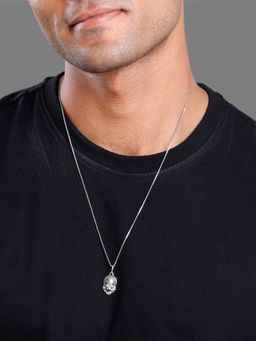 GIVA - Men 925 Oxidised Silver Lion Heart Crown Pendant Necklace