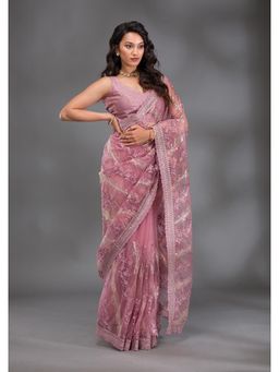 Koskii - Women Sequins Net Saree With Unstitched Blouse