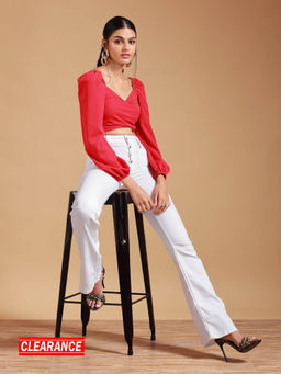 RSVP by Nykaa Fashion - Red Solid Sweetheart Neck Wrap Crop Top (Custom)