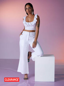 RSVP by Nykaa Fashion - White Solid Scoop Neck Top Flared Pants Set
