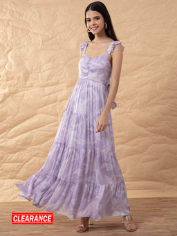 RSVP by Nykaa Fashion - Lavender Floral Sweetheart Neck Maxi Dress