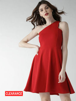 Twenty Dresses by Nykaa Fashion - Red Solid One Shoulder Mini Dress