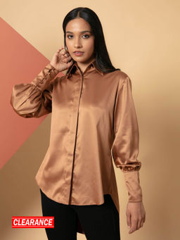 Twenty Dresses by Nykaa Fashion - Beige Solid Oversized Satin Shirt