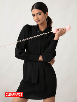 Twenty Dresses by Nykaa Fashion - Work Black Solid V Neck Mini Dress