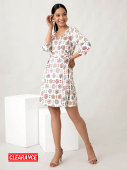 Twenty Dresses by Nykaa Fashion - Work Off White Floral V Neck Mini Dress