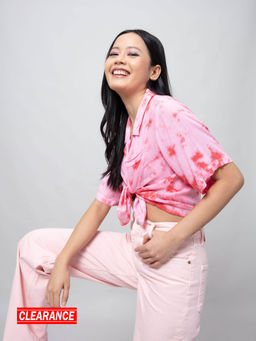 Twenty Dresses by Nykaa Fashion - White Pink Tie And Dye V Neck Shirt