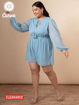 Twenty Dresses by Nykaa Fashion - Curve Blue Solid V Neck Playsuit