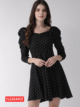 Twenty Dresses by Nykaa Fashion - Black Polka Dots Sweetheart Mini Dress