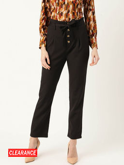 Twenty Dresses by Nykaa Fashion - Solid Black Straight Pants with Tie Up Belt