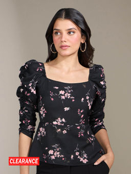 Twenty Dresses by Nykaa Fashion - Black Floral Print Square Neck Top