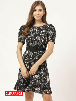 Twenty Dresses by Nykaa Fashion - Black Floral Fit & Flare Mini Dress