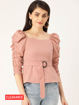 Twenty Dresses by Nykaa Fashion - Pink Solid Sweetheart Neck Peplum Top