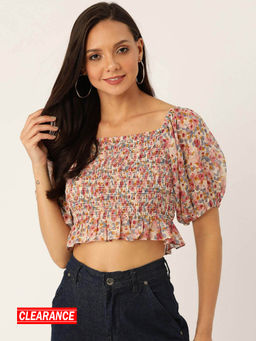 Twenty Dresses by Nykaa Fashion - Multicolor Floral Square Neck Ruffled Crop Top