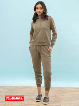 Twenty Dresses by Nykaa Fashion - Basics Olive Solid Hooded Sweatshirt