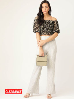 Twenty Dresses by Nykaa Fashion - Black Floral Off Shoulder Crop Top