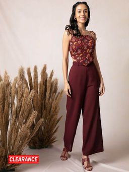 Twenty Dresses by Nykaa Fashion - Maroon Floral Print Square Neck Top