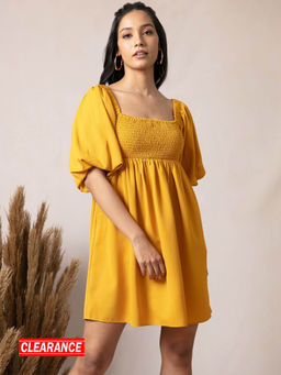 Twenty Dresses by Nykaa Fashion - Yellow Solid Square Neck Mini Dress