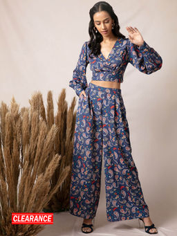 Twenty Dresses by Nykaa Fashion - Blue Printed Flared Palazzo Pants