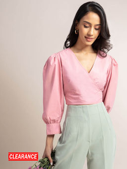 Twenty Dresses by Nykaa Fashion - Pink Solid V Neck Crop Top