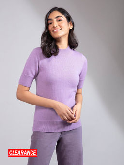 Twenty Dresses by Nykaa Fashion - Lavender Crew Neck Short Sleeves Sweater Top