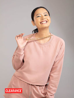 Twenty Dresses by Nykaa Fashion - Basics Pink Solid Crew Neck Chain Embellishment Sweatshirt
