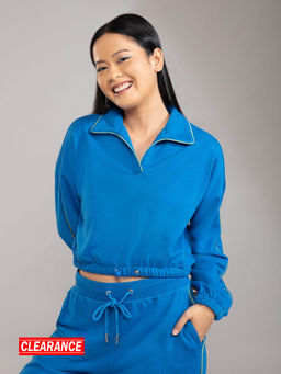 Twenty Dresses by Nykaa Fashion - Basics Blue Solid Collar Neck Sweatshirt