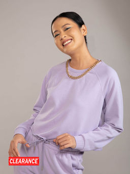 Twenty Dresses by Nykaa Fashion - Basics Purple Solid Crew Neck Chain Embellishment Sweatshirt