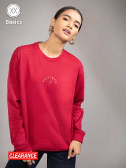 Twenty Dresses by Nykaa Fashion - Basics Red Solid Crew Neck Sweatshirt