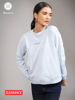 Twenty Dresses by Nykaa Fashion - Basics Powder Blue Solid Crew Neck Sweatshirt