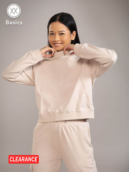 Twenty Dresses by Nykaa Fashion - Basics Light Beige Solid Crew Neck Sweatshirt