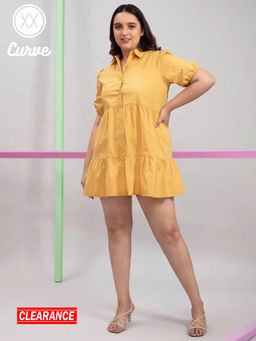 Twenty Dresses by Nykaa Fashion - Curve Yellow Solid Collared Mini Dress