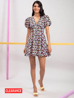 Twenty Dresses by Nykaa Fashion - Multi Color Printed V Neck Mini Dress