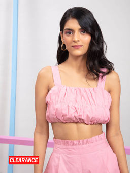 Twenty Dresses by Nykaa Fashion - Pink Solid Shoulder Straps Bustier Crop Top