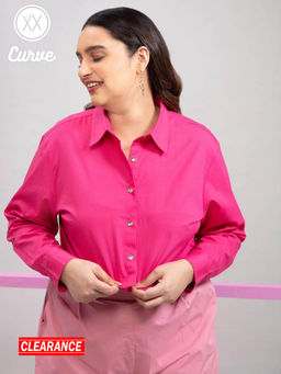 Twenty Dresses by Nykaa Fashion - Curve Pink Solid Full Sleeves Crop Shirt