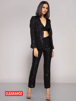 Twenty Dresses by Nykaa Fashion - Black Embellished Notched Lapel Blazer