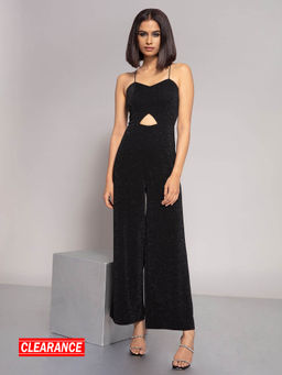 Twenty Dresses by Nykaa Fashion - Black Shimmer Waist Cut Out Party Jumpsuit