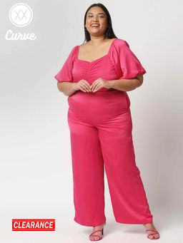 Twenty Dresses by Nykaa Fashion - Curve Pink Solid Sweetheart Jumpsuit
