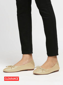 Twenty Dresses by Nykaa Fashion - Gold Round Toe Bow Detail Ballerina