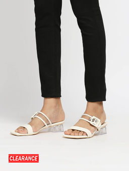 Twenty Dresses by Nykaa Fashion - White Square Toe Buckle Detail Block Heels