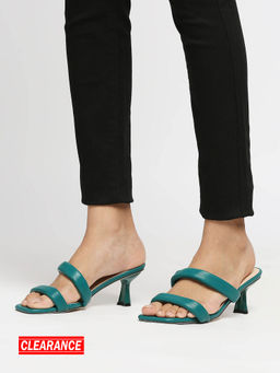 Twenty Dresses by Nykaa Fashion - Green Solid Dual Strap Square Toe Block Heels