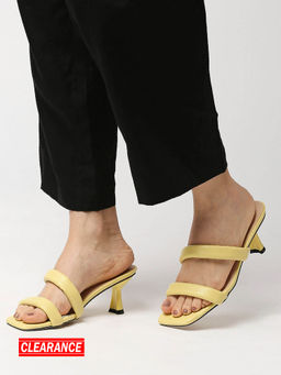 Twenty Dresses by Nykaa Fashion - Yellow Solid Dual Strap Square Toe Block Heels