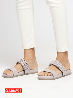 Twenty Dresses by Nykaa Fashion - Lilac Round Toe Ruched Straps Sliders