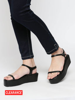 Twenty Dresses by Nykaa Fashion - Black Square Toe Strappy Wedges