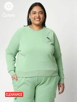Twenty Dresses by Nykaa Fashion - Curve Green Cat Print Crew Neck Basics Sweatshirt