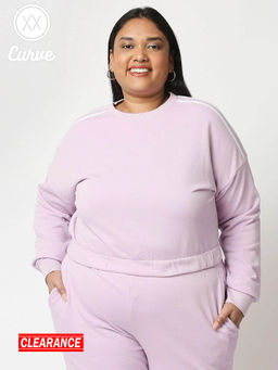 Twenty Dresses by Nykaa Fashion - Curve Lavender Solid Crew Neck Basics Sweatshirt
