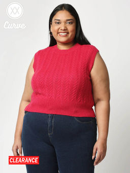 Twenty Dresses by Nykaa Fashion - Curve Pink Solid Crew Neck Sleeveless Sweater Vest
