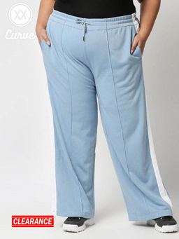 Twenty Dresses by Nykaa Fashion - Curve Blue Solid Straight Basics Sweatpants